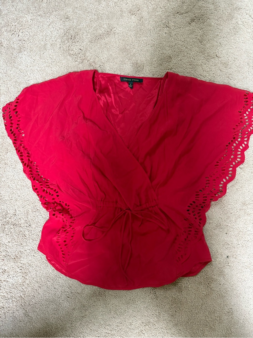 Cynthia Steffe Bright Red Eyelet Wrap Top